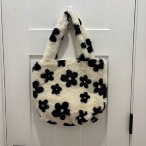 Floral Fur Bag Black and White